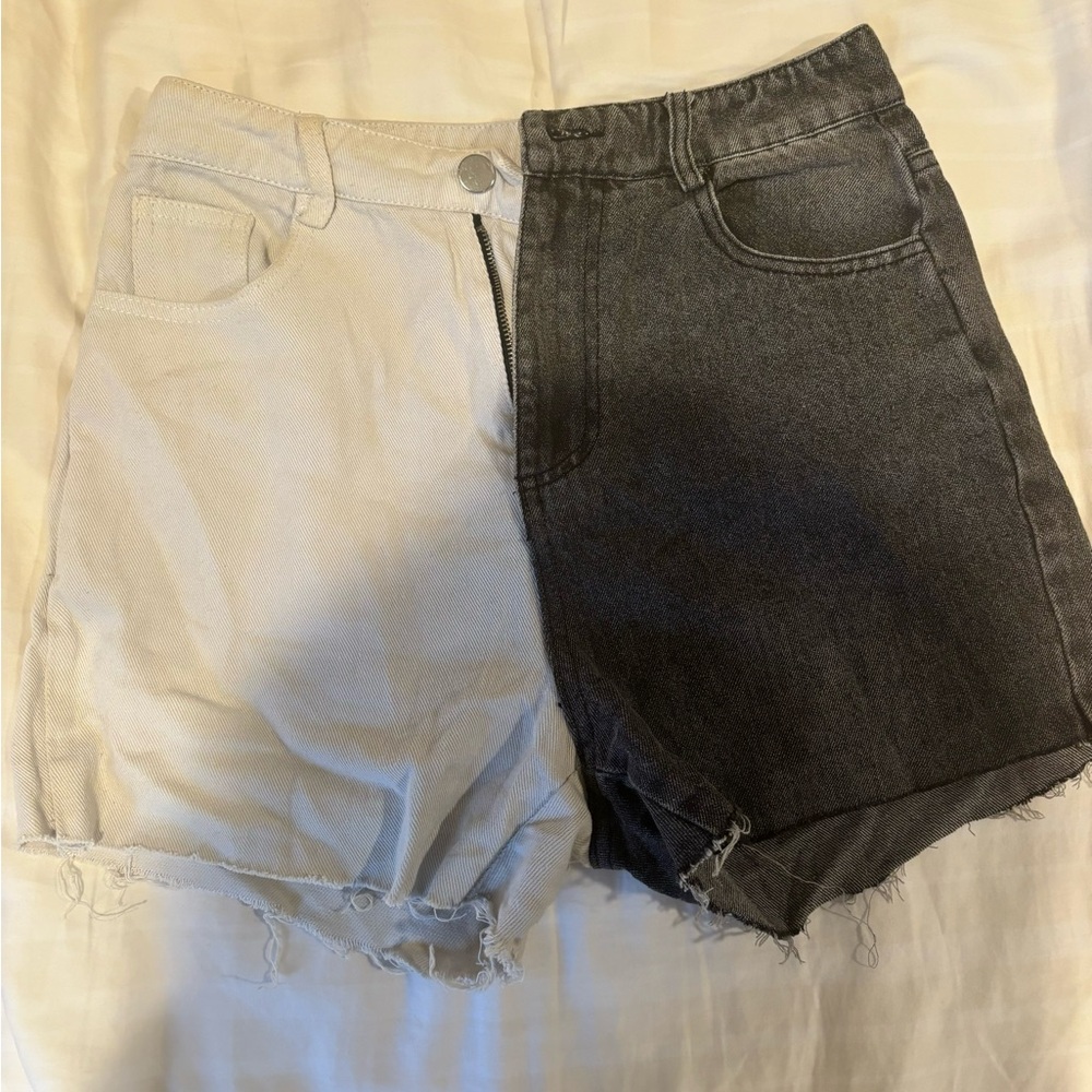 black and white bermuda denim shorts